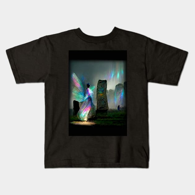 Iridescent energy fairy amongst ancient standing stones 1 Kids T-Shirt by fairyfreak